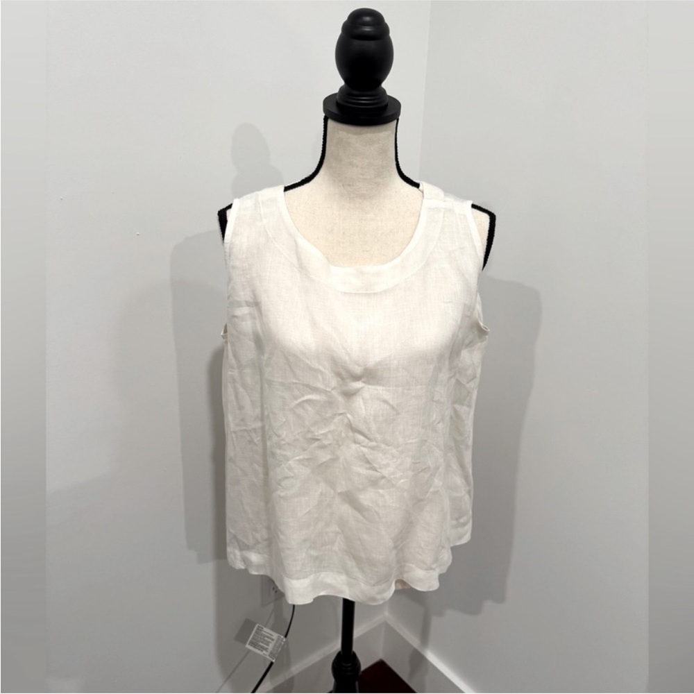 Eskandar Neiman Marcus Sleeveless White Linen Top Medium Loose Fit Elegant